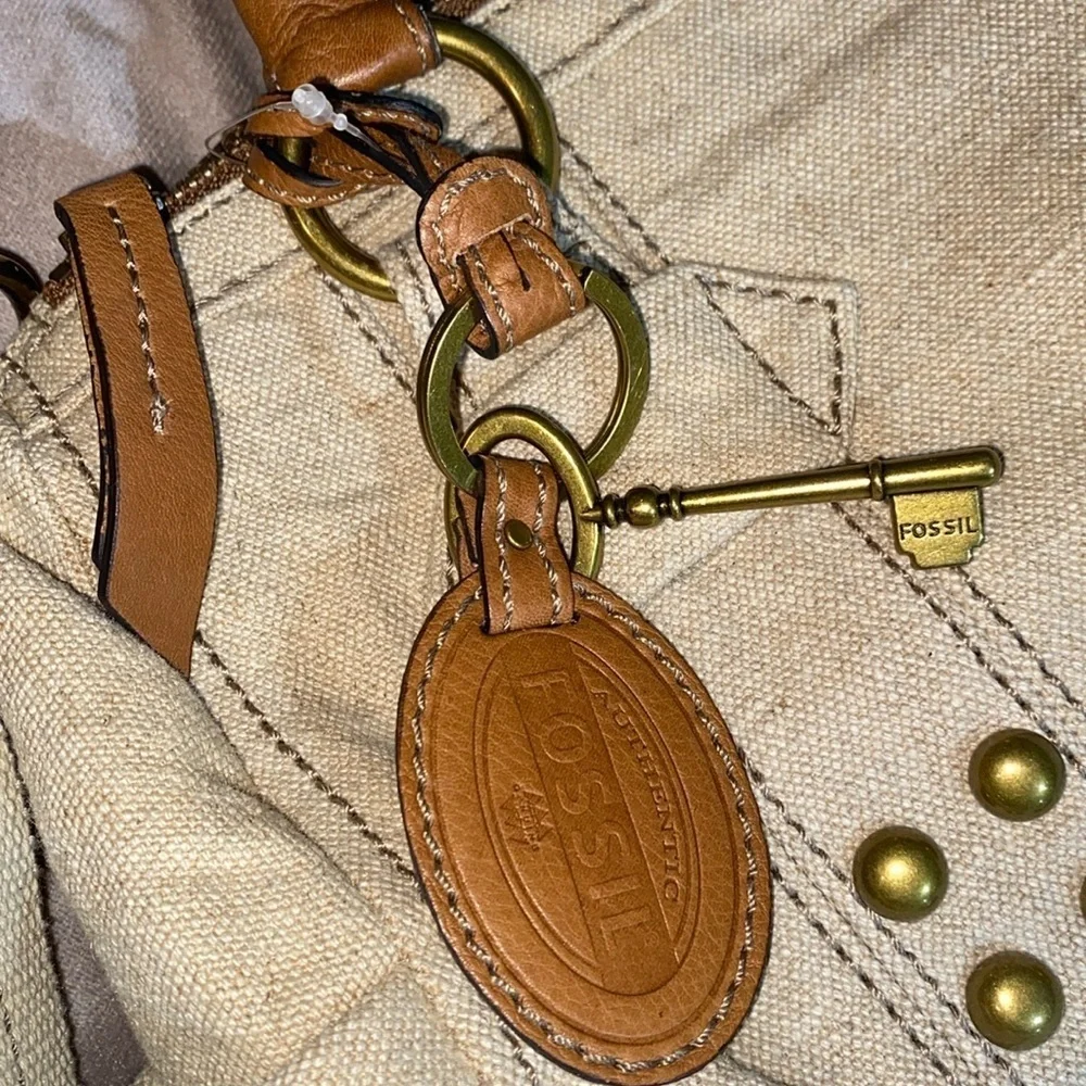 FOSSIL Grayson Beige Canvas Fabric Satchel & Fossil Popstich vintage Wallet 🆕